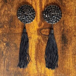 Handmade Black Burlesque Pasties with Tassels & Spinners